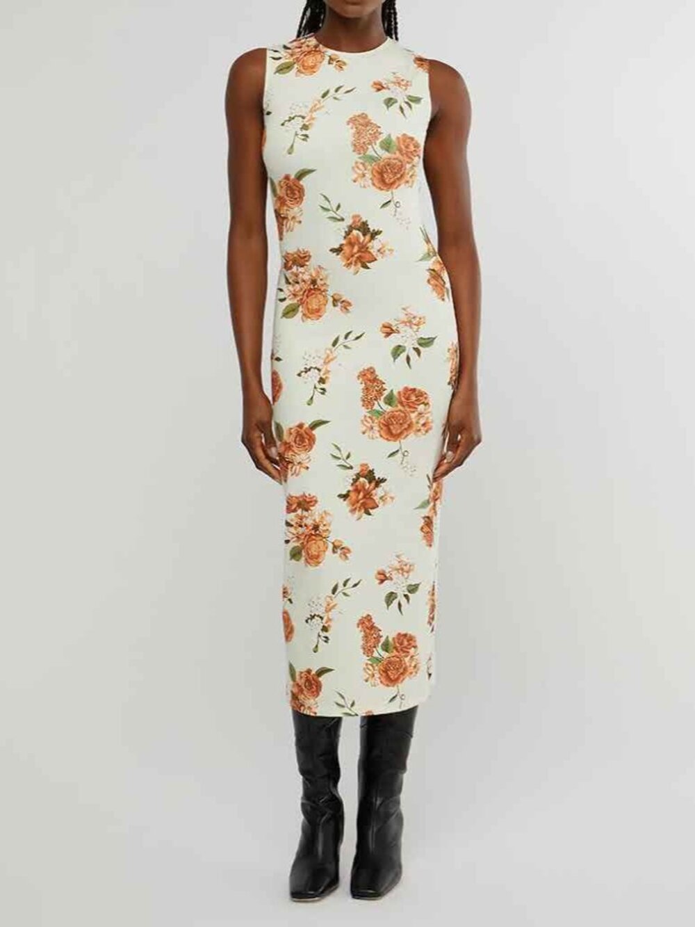 WeWoreWhat Floral Midi Dress Ruched Bodycon Cream Size S